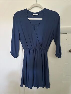 Lush Navy Blue Wrap-Front Mini Dress